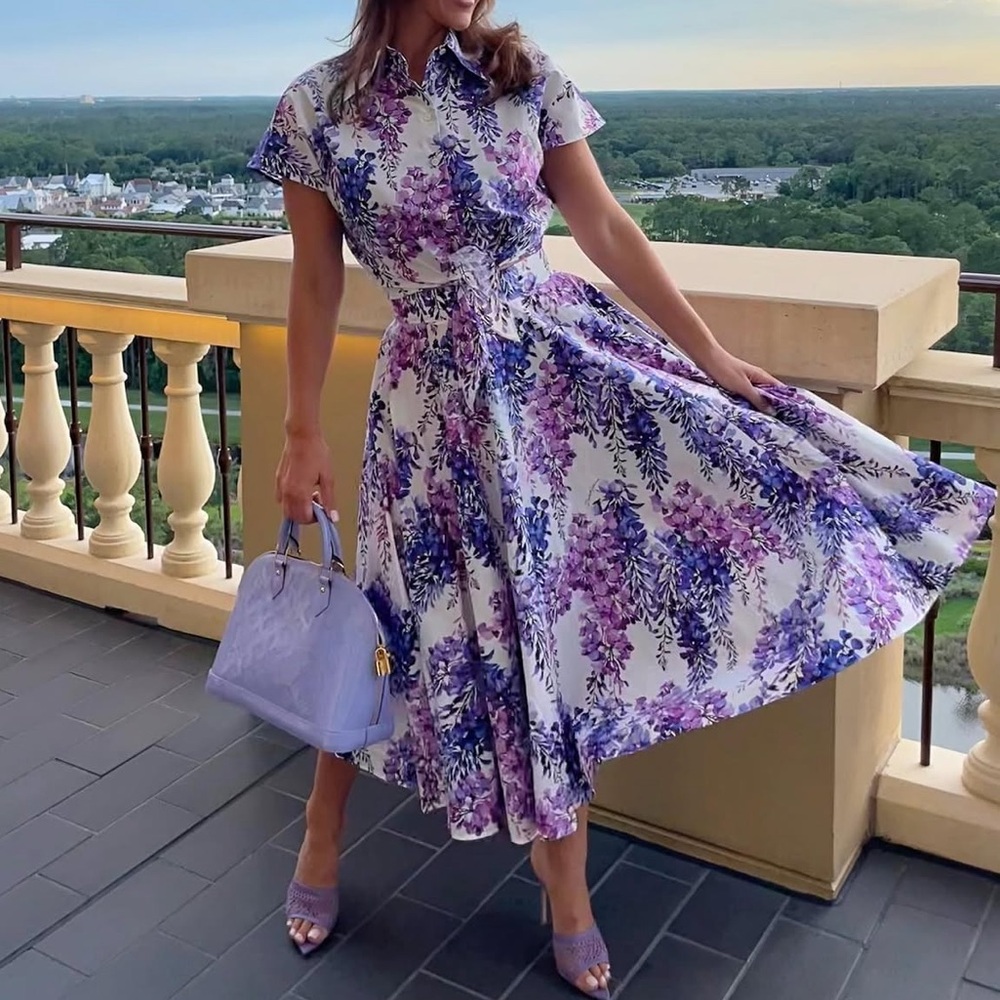 Dolce & Gabbana Purple and White Floral A-Line Skirt